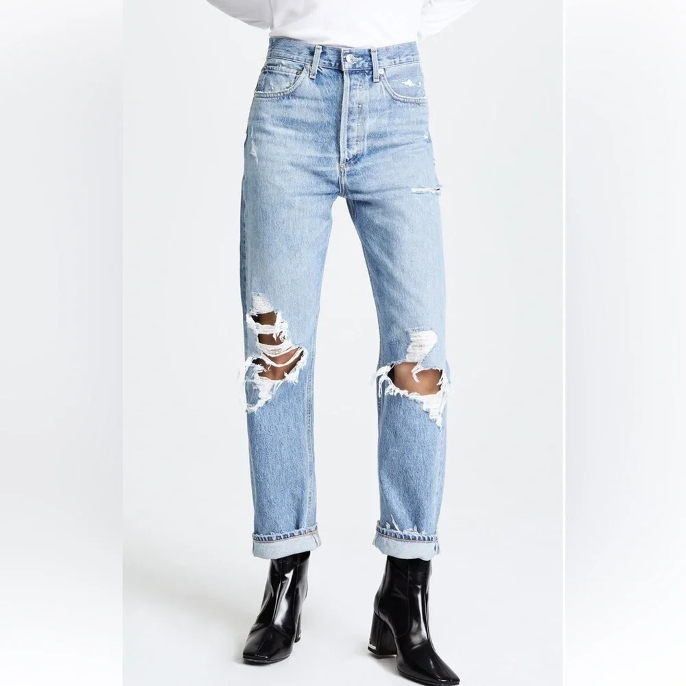 Agolde Light Blue High Rise Ripped Jeans